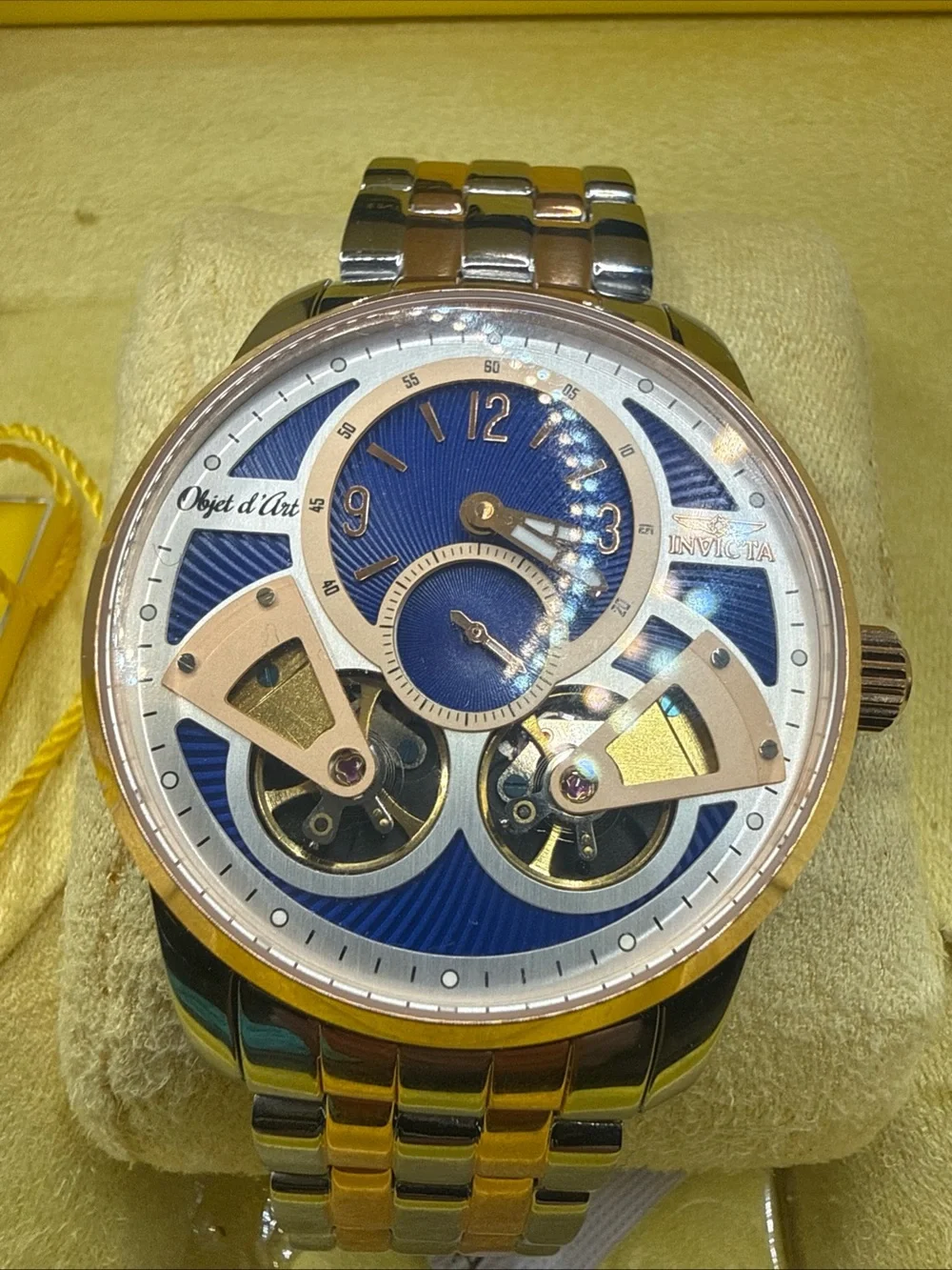 Invicta Two-Tone Bracelet Watch with Blue Skeleton Dial